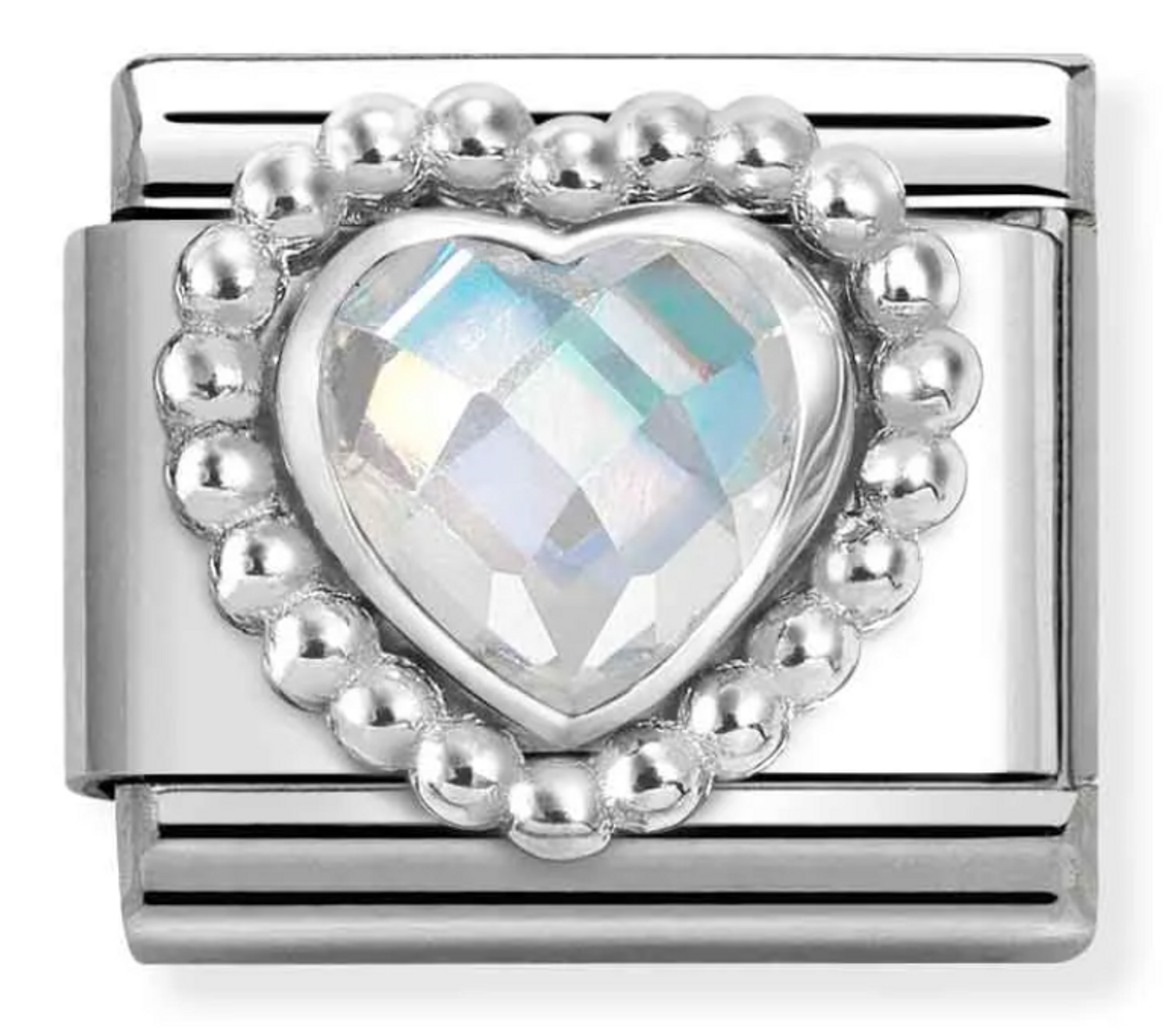 Nomination Link 925 zawieszka srebro Białe fasetowane serce 330606 010.png